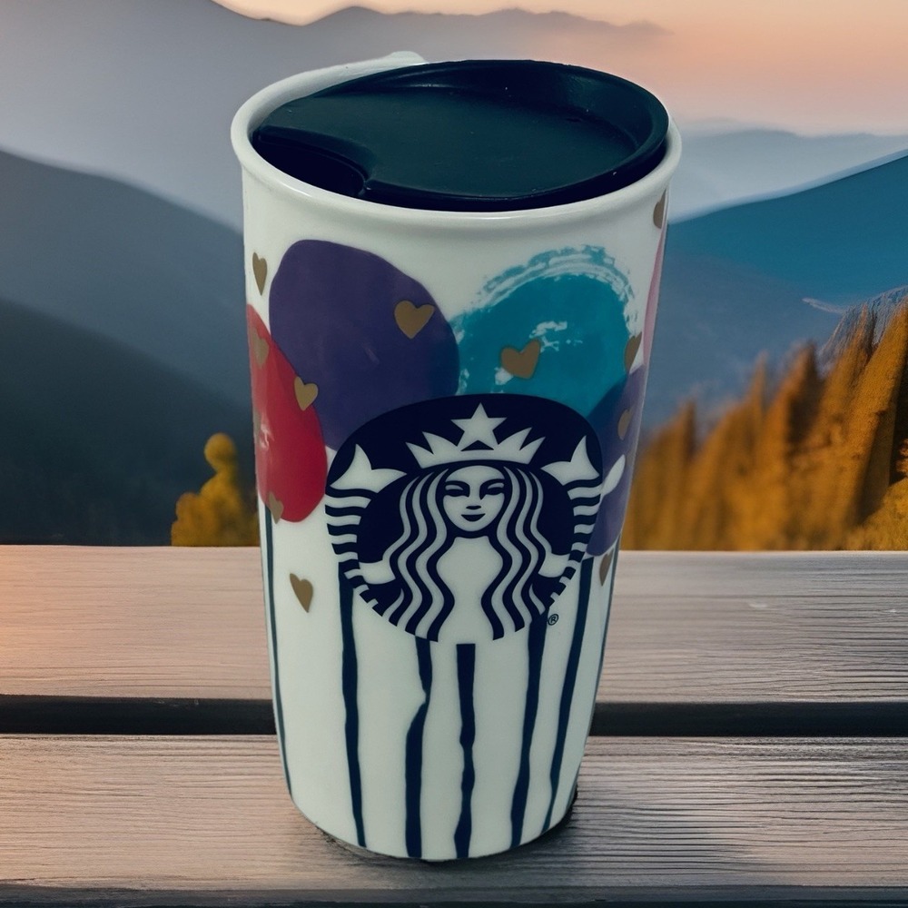 Starbucks Valentineโ Balloons & Hearts Ceramic Mug 12 oz Collectible Celebrate